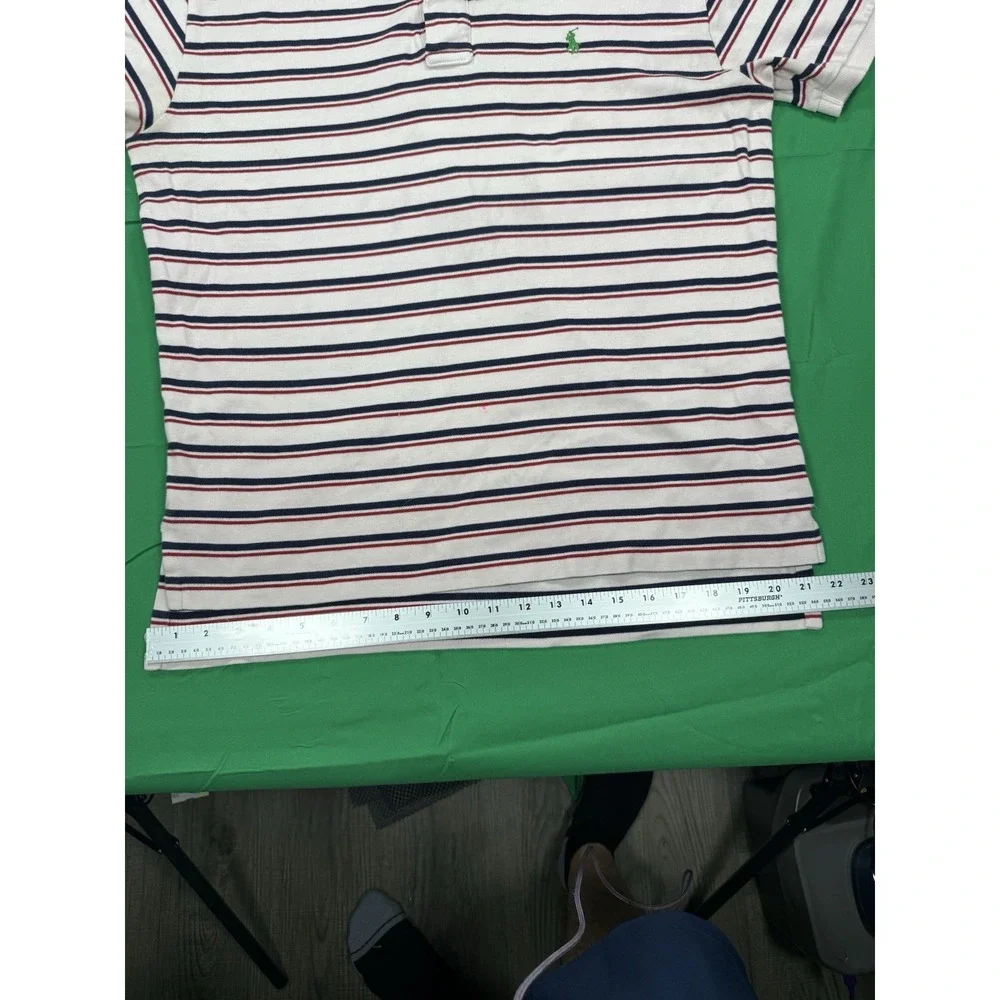 Polo Ralph‎ Lauren Mens Medium Striped Polo Shirt White Red Blue Cotton Classic